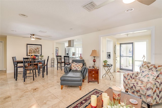 1954 Arvis Cir W, Clearwater, FL 33764 - living room featuring a ceiling fan, recessed lighting, and light tile patterned floors
