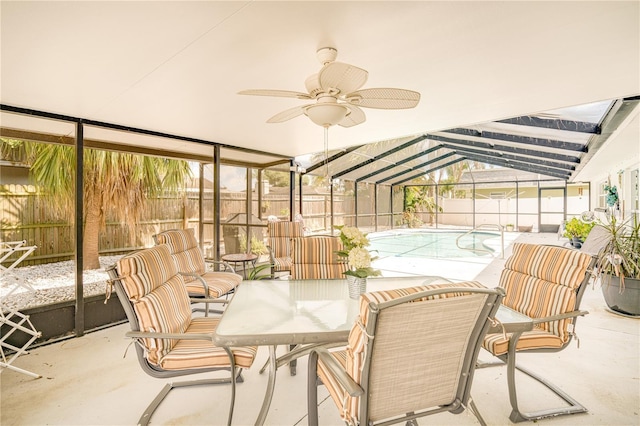 1954 Arvis Cir W, Clearwater, FL 33764 - sunroom featuring a ceiling fan and lofted ceiling