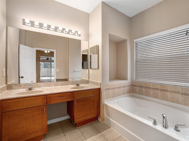 11212 Laurel Brook Ct, Riverview, FL 33569 - bathroom with tile patterned flooring, a garden tub, and double vanity