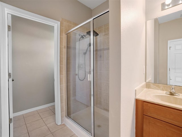 11212 Laurel Brook Ct, Riverview, FL 33569 - bathroom featuring a shower stall, vanity, and tile patterned floors