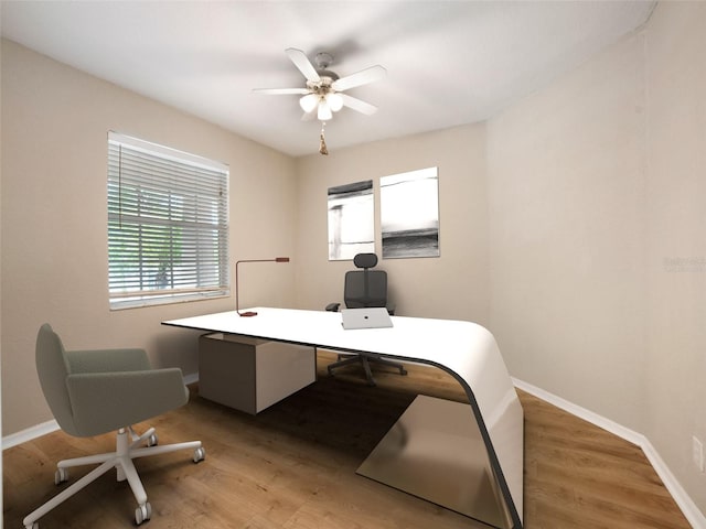 11212 Laurel Brook Ct, Riverview, FL 33569 - office area with a ceiling fan and light wood-type flooring