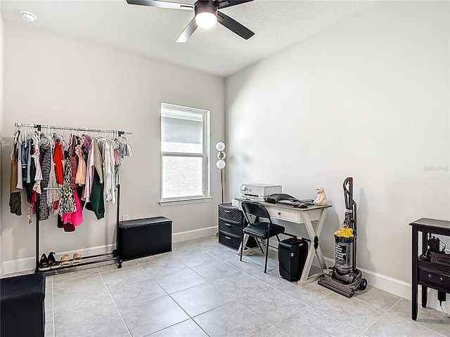 35428 Crescent Creek Dr, Zephyrhills, FL 33541 - office with a ceiling fan and light tile patterned floors