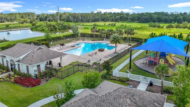 35428 Crescent Creek Dr, Zephyrhills, FL 33541 - bird's eye view of a nearby body of water and a pool area