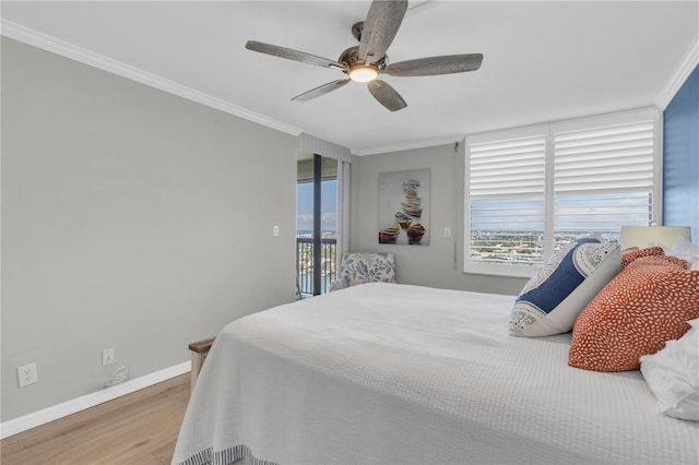 9495 Blind Pass Rd Unit 1103, St Pete Beach, FL 33706 - bedroom with wood finished floors, access to outside, ornamental molding, and a ceiling fan