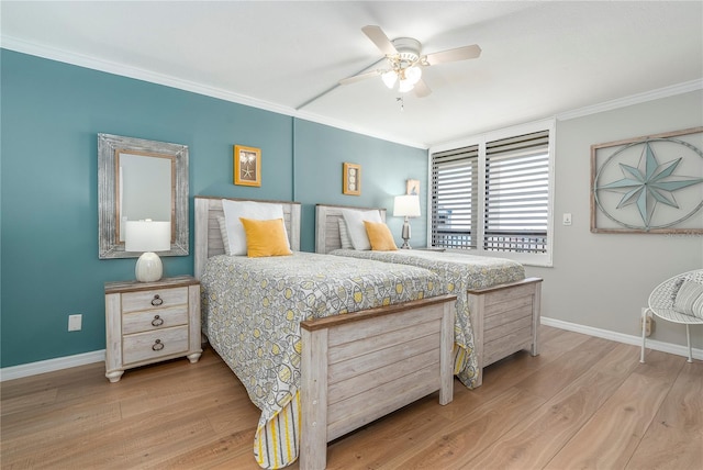 9495 Blind Pass Rd Unit 1103, St Pete Beach, FL 33706 - bedroom with crown molding, wood finished floors, and a ceiling fan