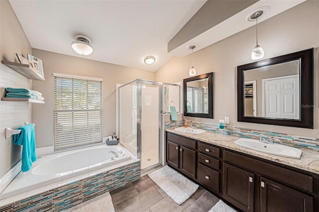 3509 Williston Loop, Land O Lakes, FL 34639 - full bath with a shower stall, double vanity, a bath, and tile patterned flooring