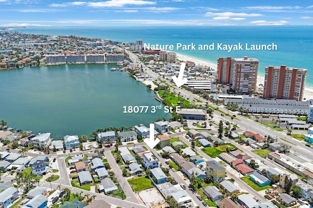 18077 3rd St E, Redington Shores, FL 33708 - aerial view of property and surrounding area featuring a nearby body of water and nearby urban area