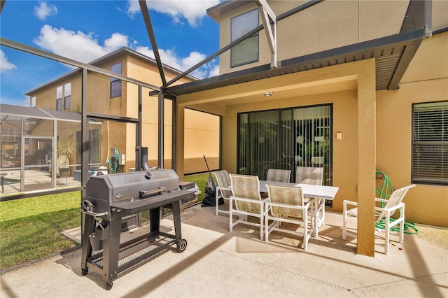1037 Cypress Pointe Blvd, Davenport, FL 33896 - view of patio / terrace featuring a lanai, area for grilling, and outdoor dining space