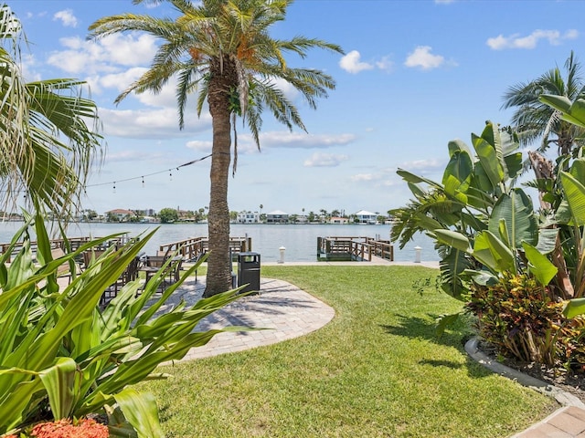 10265 Gulf Blvd Unit A107, Saint Petersburg, FL 33706 - view of grassy yard with a water view and a boat dock