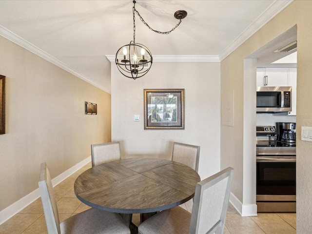 10265 Gulf Blvd Unit A107, Saint Petersburg, FL 33706 - dining area with ornamental molding, a chandelier, and light tile patterned floors