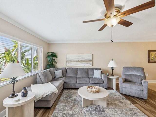 10265 Gulf Blvd Unit A107, Saint Petersburg, FL 33706 - living room with crown molding, wood finished floors, and a ceiling fan