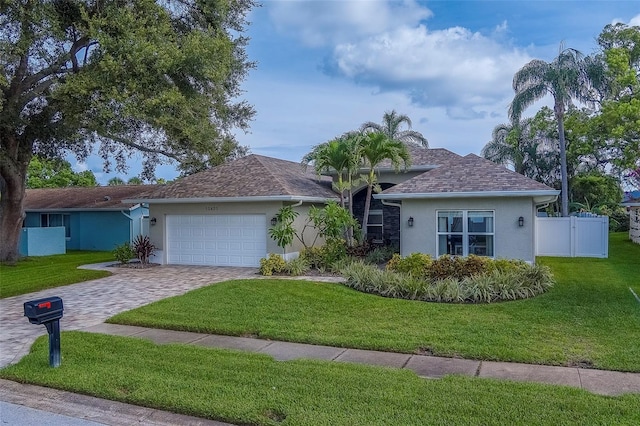 13425 San Rafael Dr, Largo, FL 33774 - ranch-style house with stucco siding, decorative driveway, and an attached garage