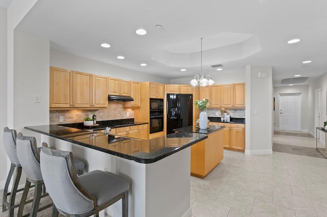 17735 Gulf Blvd Unit 502, Redington Shores, FL 33708 - kitchen featuring black appliances, tasteful backsplash, a center island, a peninsula, and recessed lighting