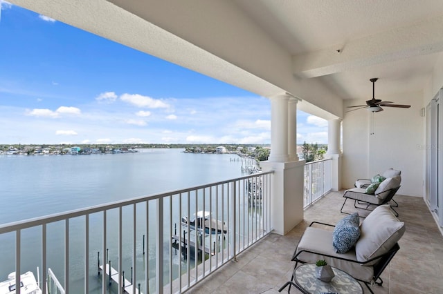 17735 Gulf Blvd Unit 502, Redington Shores, FL 33708 - balcony featuring a water view and a ceiling fan