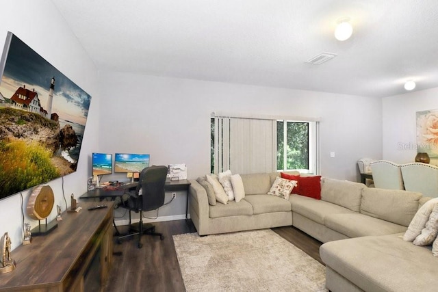 9826 Hound Chase Dr, Gibsonton, FL 33534 - living room with wood finished floors and an office area