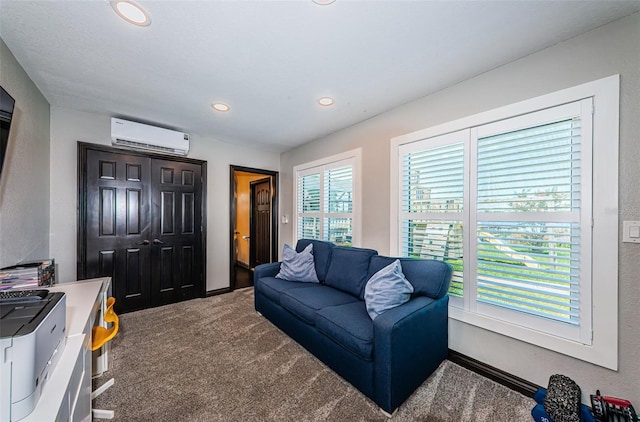 10866 Harborside Dr, Largo, FL 33773 - carpeted living area with recessed lighting and an AC wall unit
