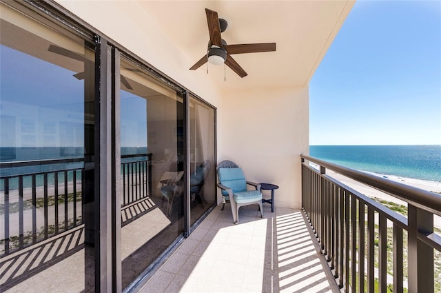 1270 Gulf Blvd Unit 1605, Clearwater Beach, FL 33767 - balcony featuring a ceiling fan and view of water and beach
