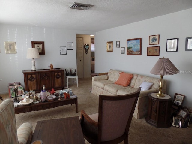 7534 Betula Dr, New Port Richey, FL 34653 - carpeted living area with a textured ceiling