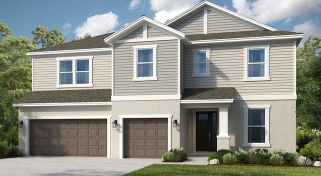 2422 Babbling Brook Blvd, Auburndale, FL 33823 - view of front of property featuring an attached garage, a shingled roof, concrete driveway, and stucco siding