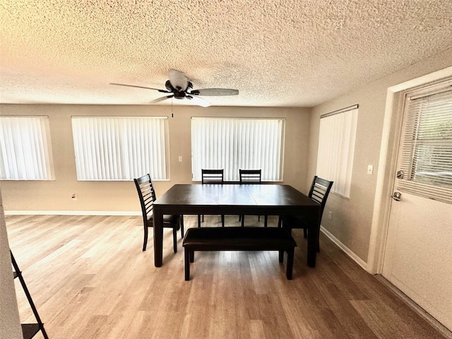 9830 44th Way N, Pinellas Park, FL 33782 - dining space featuring wood finished floors, a textured ceiling, and a ceiling fan