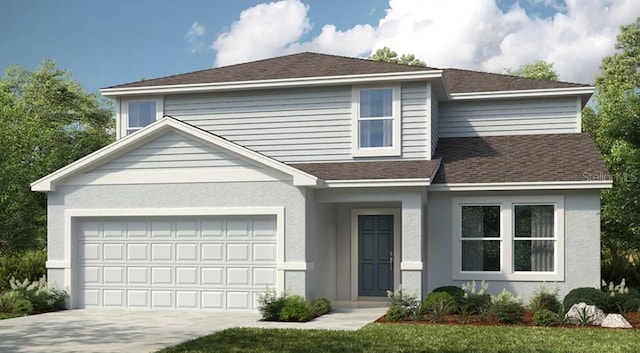 2555 Driftwood St, Auburndale, FL 33823 - traditional-style home featuring driveway, roof with shingles, an attached garage, and stucco siding