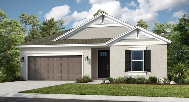 2257 Cypress Creek St, Auburndale, FL 33823 - view of front of house featuring a garage, concrete driveway, stucco siding, a front yard, and a shingled roof