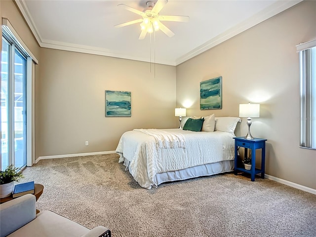 9803 Ocasta St, Riverview, FL 33569 - carpeted bedroom featuring crown molding and a ceiling fan