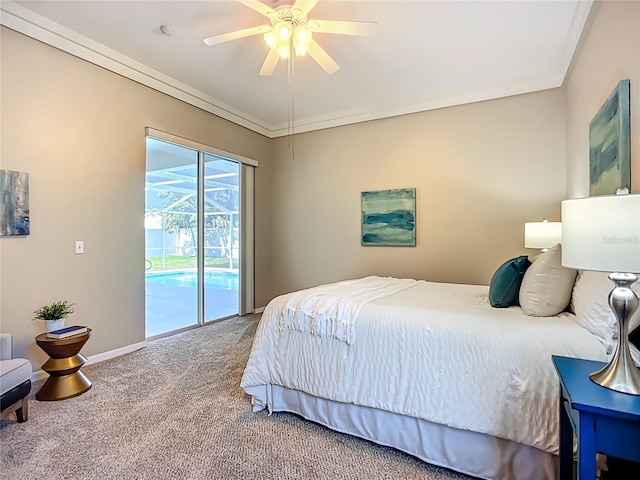 9803 Ocasta St, Riverview, FL 33569 - bedroom with access to outside, carpet, and ceiling fan