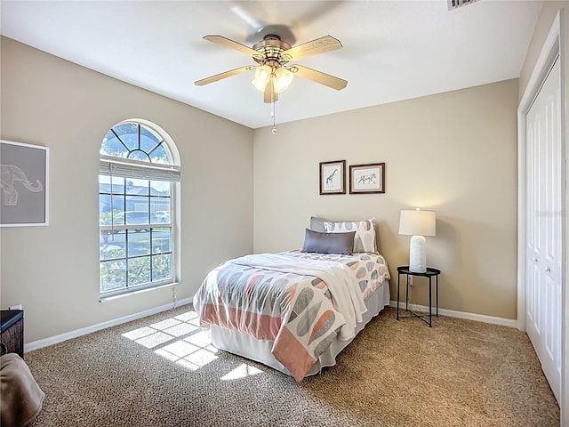 9803 Ocasta St, Riverview, FL 33569 - carpeted bedroom with a closet, multiple windows, and ceiling fan