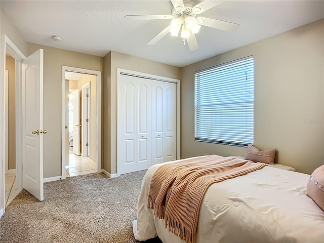 9803 Ocasta St, Riverview, FL 33569 - bedroom with a closet, light carpet, and ceiling fan