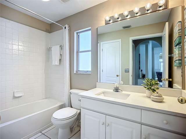 9803 Ocasta St, Riverview, FL 33569 - bathroom with vanity, shower / bath combo with shower curtain, and tile patterned floors