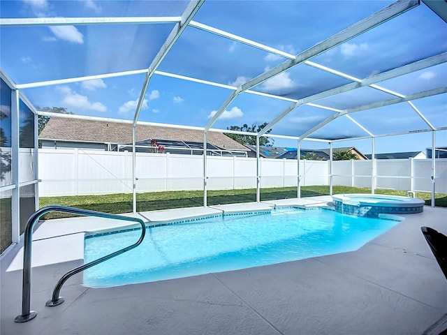 9803 Ocasta St, Riverview, FL 33569 - view of pool featuring a fenced backyard, a patio, a pool with connected hot tub, and a lanai