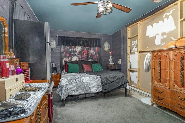 4530 David Dr, Bartow, FL 33830 - bedroom with carpet floors, freestanding refrigerator, and a ceiling fan