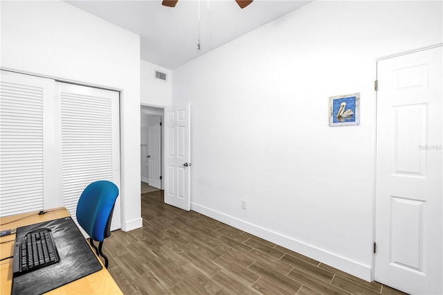 360 71st Ave, St Pete Beach, FL 33706 - unfurnished office featuring ceiling fan and wood finished floors