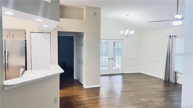 4175 N Stewart Way, Beverly Hills, FL 34465 - unfurnished dining area featuring lofted ceiling, dark wood-style floors, french doors, and a chandelier