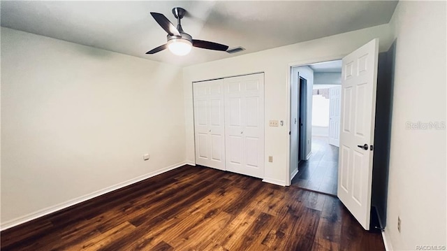 4175 N Stewart Way, Beverly Hills, FL 34465 - unfurnished bedroom with dark wood-type flooring, a closet, and ceiling fan
