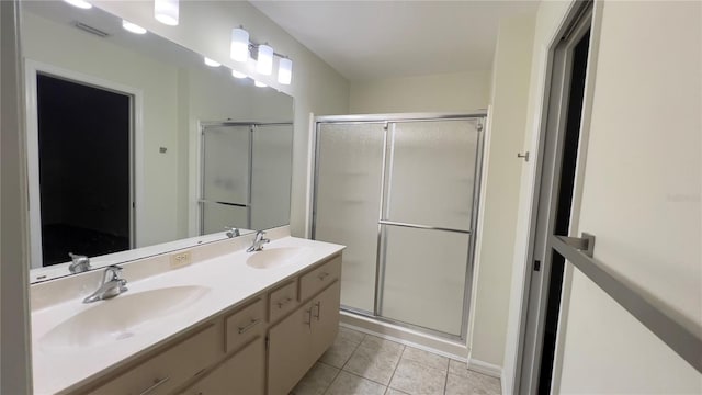 4175 N Stewart Way, Beverly Hills, FL 34465 - bathroom with tile patterned flooring, double vanity, and a shower stall