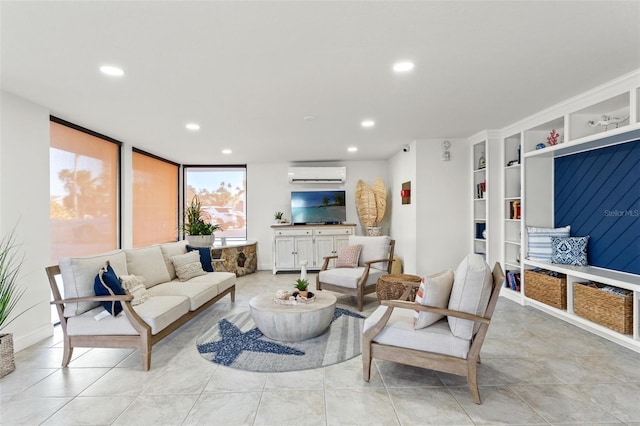 1230 Gulf Blvd Unit 1406, Clearwater Beach, FL 33767 - living area featuring built in features, recessed lighting, and an AC wall unit