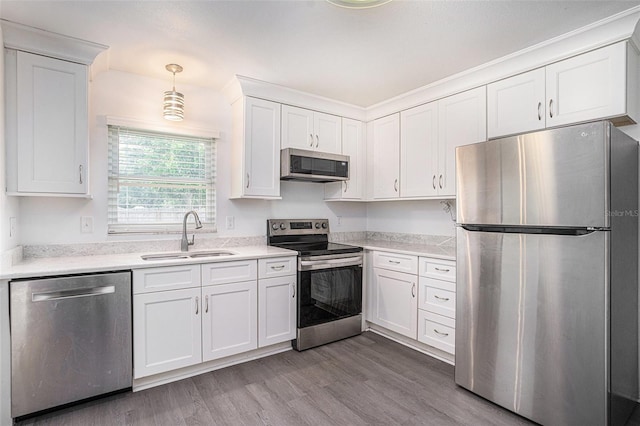 1902 Cedarbrooke Dr, Lutz, FL 33549 - kitchen with stainless steel appliances, white cabinets, wood finished floors, and light countertops