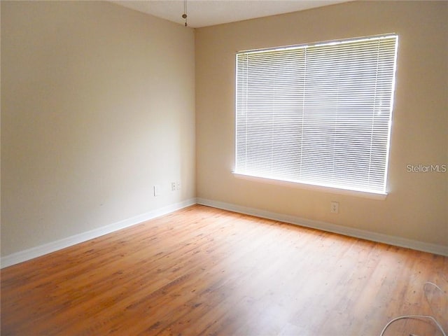 empty room with light hardwood / wood-style flooring