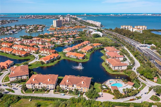 aerial view featuring a water view