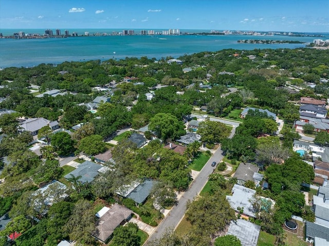 aerial view with a water view