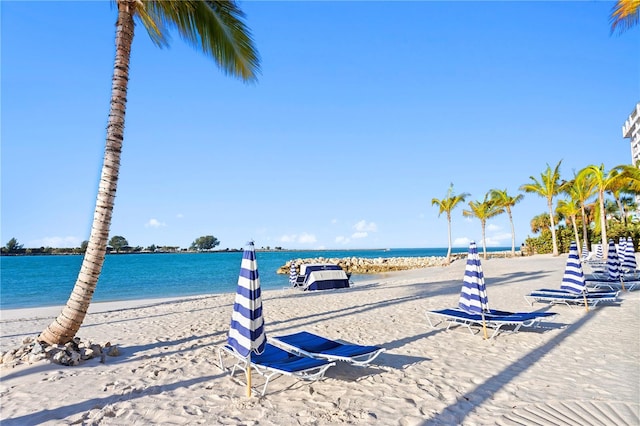 property view of water with a beach view