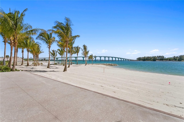 view of water feature with a view of the beach