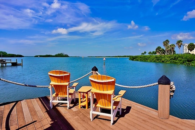 view of dock with a water view