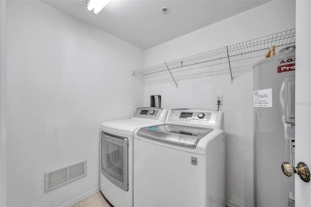 laundry area with independent washer and dryer and electric water heater