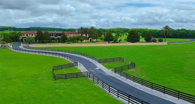 surrounding community with a rural view and a lawn