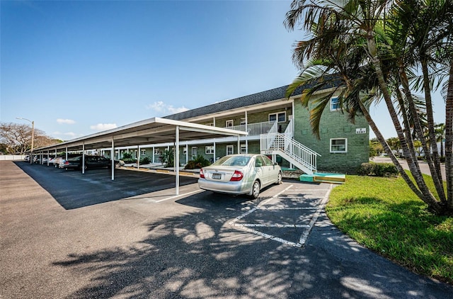 partially covered parking lot with stairway