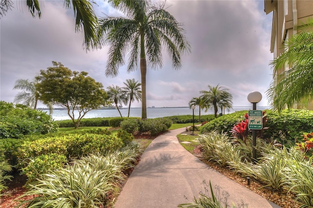 view of property's community with a water view