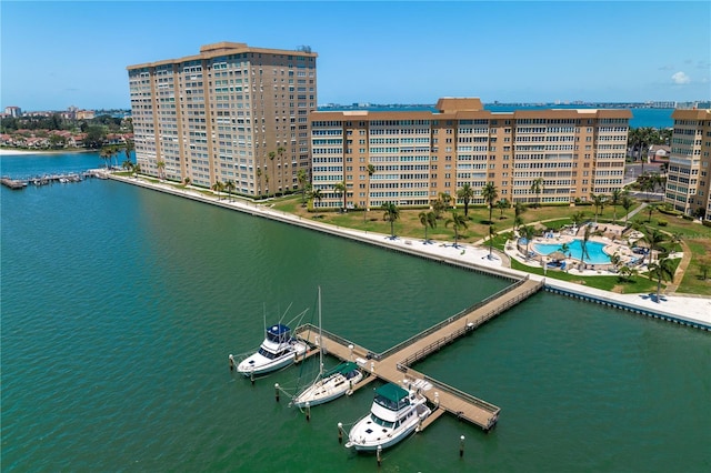 bird's eye view featuring a water view